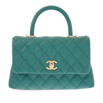 Chanel Pre-owned Quilted Caviar Leather Satchel - Dames - Pre-owned - Groen - Maat: ONE Size Leer