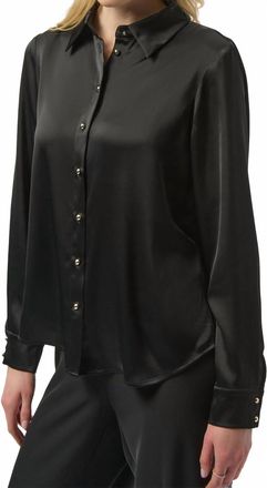 Joseph Ribkoff Satin Blouse With Cowl Neck And Rhinestone Detail In Black