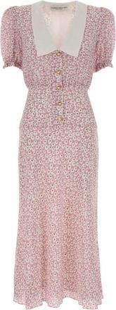 Alessandra Rich Light Pink Floral Print Midi Dress
