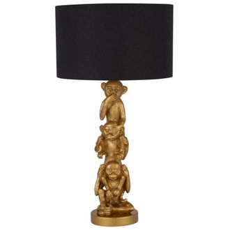 Searchlight Searchlight Monkey Lámpara de mesa 3 Wise de resina dorada y pantalla negra
