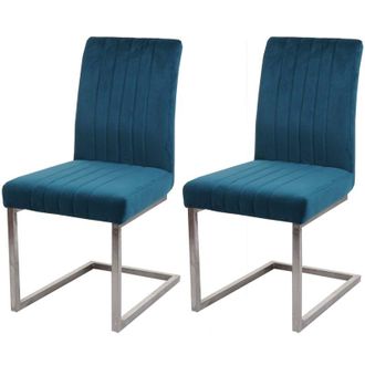 Hhg Set 2x sedie sala da pranzo design moderno 096 struttura a slitta velluto azzurro blu