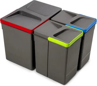 Emuca Kit De Contenedores De Reciclaje Para Caj&oacute;n De Cocina Recycle Altura 266mm, 1x15litros, 2x7litros, Pl&aacute;stico Gris Antracita - Emuca
