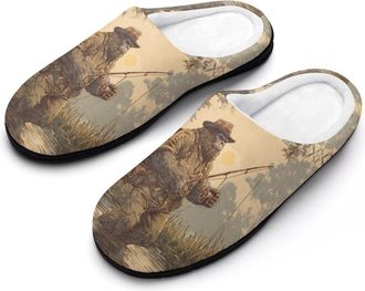 Generic Vintage Bigfoot Fishing Funny Mens Cotton Slippers Shoes Novelty Soft Non-Slip Sole Home Shoe