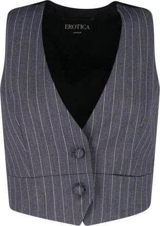 Dondup Grey Gessato Wool Pinstripe Vest