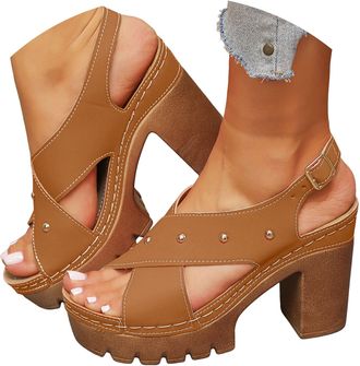 Generic Womens Peep Toe Ankle Booties Chunky Heels Suede Side Cutout Sandals Ankle Strap Dressy Sandals Slingback Open Toe Crossover Ankle Strap Heels Wedding