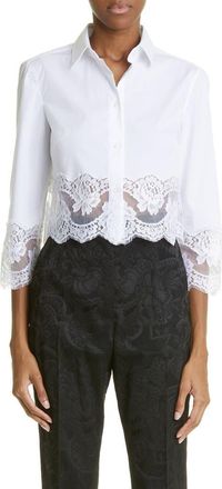 Dolce & Gabbana Button Up Floral Lace Crop Button-Up Shirt in W0800 Bianco Ottico at Nordstrom, Size 10 Us