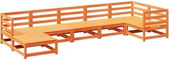 vidaXL Juego De Sof&aacute;s De Jard&iacute;n 7 Pzas Madera Maciza Pino Marr&oacute;n Cera Vidaxl
