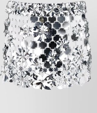 Paco Rabanne mini skirt floral appliqu&eacute;s metallic texture