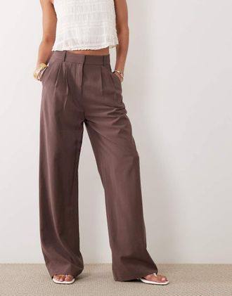 Abercrombie & Fitch Pantaloni sartoriali a fondo ampio marroni in coordinato-Marrone