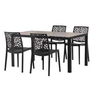 Siediti Fuori e Dentro Conjunto comedor 4 personas: mesa blanco/m&aacute;rmol, sillas blanco