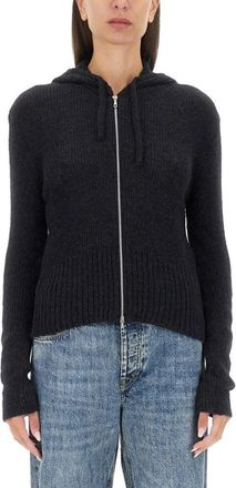 Our Legacy Hooded Zip-Up Knit Sweater With Ribbed Details