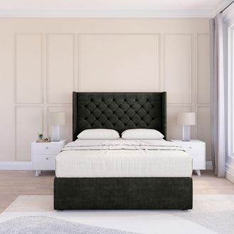 Sloomy Dior Dumfries Wingback Bed Set, No Drawers & 54 Floor Standing Headboard in Black | Size: Super King