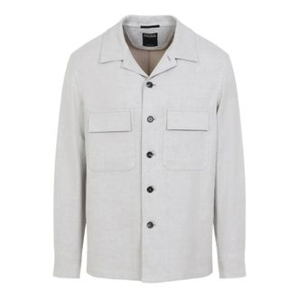Ermenegildo Zegna Light Jackets, male, Gray, Size: XL Linen Blend Overshirt