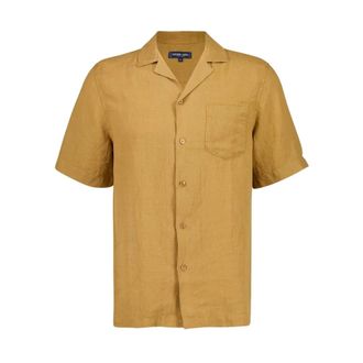 Frescobol Carioca Angelo Linen Camp Collar Shirt - Heren - Korte mouwen Overhemden - Bruin - M - Linnen - Overhemden