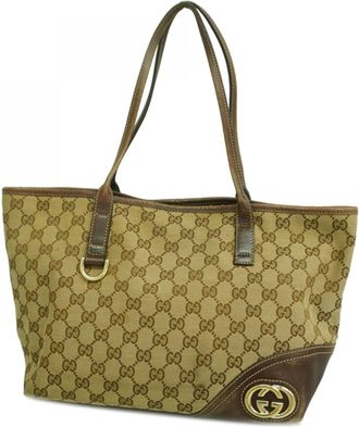 Gucci Beige Brown Canvas Tote Bag (Pre-Owned)