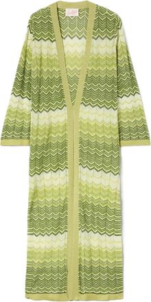MC2 Saint Barth Chevron Knit Long Cardigan with Three-Quarter Sleeves