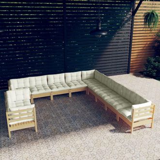 vidaXL Muebles De Jard&iacute;n 11 Pzas Y Cojines Madera Maciza De Pino Crema Vidaxl