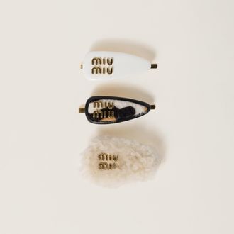 Miu Miu Hair Clip Set, Woman, White