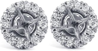 Pompeii3 5/8ct Diamond Halo Studs Mounting Fits 5.5-6.5mm Round Stones 14k White Gold