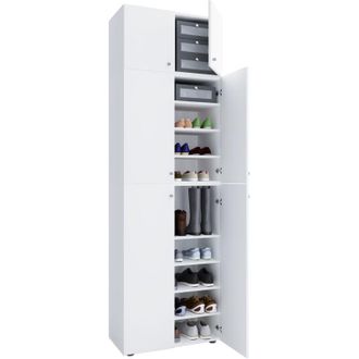 ebuy24 Gabinetto scarpa in legno vcm Dimensioni: a. 200 x l. 70 x t. 39 cm Armadio multiuso 9 scomparti 4 porte rotanti 2 attacchi porta - Lona (bianco)