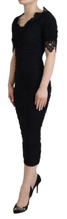 Dolce & Gabbana Womens Black Sheath Midi Bodycon Lace Silk Dress