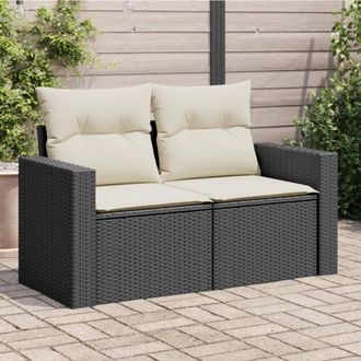 vidaXL Vidaxl - Sof&aacute; De Jard&iacute;n 2 Plazas Con Cojines Rat&aacute;n Sint&eacute;tico Negro