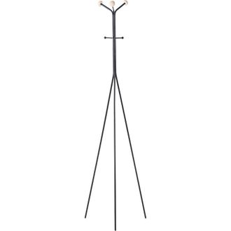 Beliani Coat Rack Black Steel Metal 176 cm Freestanding Clothes Stand Wooden Accents 6 Hooks Modern Hallway ARNOT