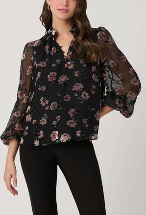 Shoshanna Jonie Burnout Top In Jet/mauve Multi