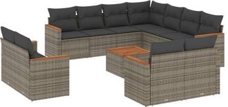 vidaXL Set De Sof&aacute;s De Jard&iacute;n 12 Pzas Con Cojines Rat&aacute;n Sint&eacute;tico Gris Vidaxl