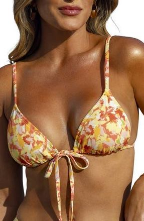 Cupshe Tie Front Triangle Bikini Top in Yellow Multi at Nordstrom Rack, Size X-Small