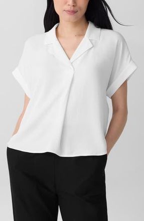 Eileen Fisher Notched Collar Silk Top in Ivory at Nordstrom Rack, Size X-Large