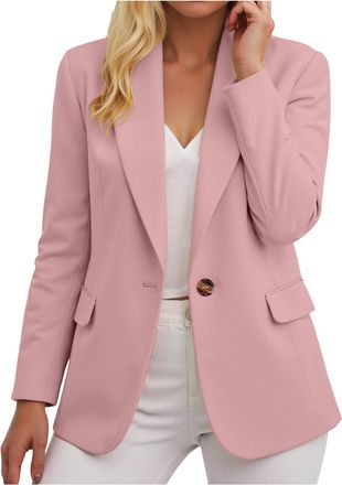 Generic Blazers for Women UK,Ladies Blazer Suit Solid Button Suits Coat Elegant 3/4 Sleeve Notch Lapels Collar Jackets Fall Business Work Office Elegant Jacke