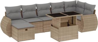 vidaXL Set De Sof&aacute;s De Jard&iacute;n Y Cojines 8 Piezas Rat&aacute;n Sint&eacute;tico Beige Vidaxl