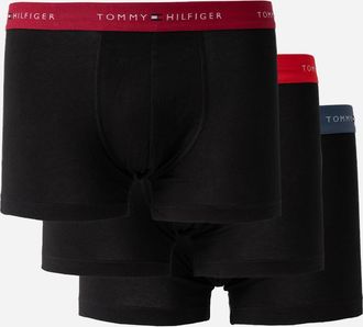 Tommy Hilfiger Mens Tommy Hilfiger 3-Pack Logo Waistband Mens Trunks - Red/Blue/Purple - Black - Size: 35/34/32/9.5/13/12.5/12/11.5/11/9/16/15.5/15/14.5/14/13.5/10