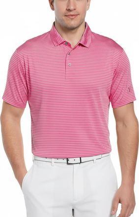 PGA TOUR Mens Feeder Stripe Golf Polo - Bossy Pink