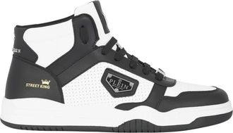 Philipp Plein Schoenen, unisex, Zwart, 45 EU, Leer, Mid-Top Sneakers Street King