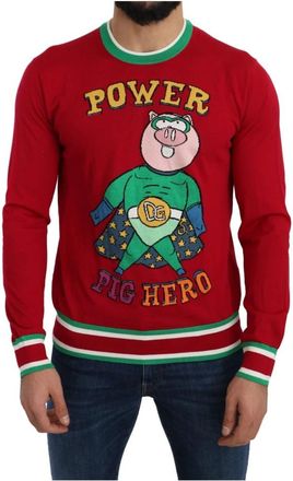 Dolce & Gabbana Rode wollen en zijden trui met ronde hals - Heren - Ronde hals truien - Rood - S - Wol - Truien & Vesten