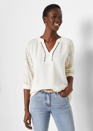 Bonprix Tunika BONPRIX, Damen, Gr. 36, wollwei&szlig;, Obermaterial: 100% Baumwolle. &Auml;rmel: 100% Baumwolle, figurumspielend, Tuniken Tunika, figurumspielende Passfo