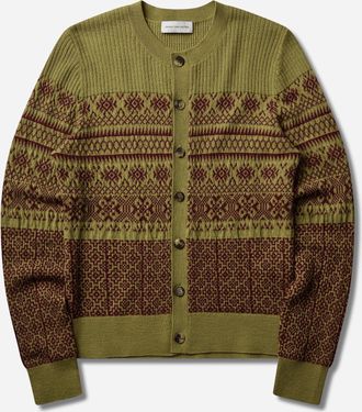 Dries Van Noten Men s Jacquard Wool Cardigan Olive