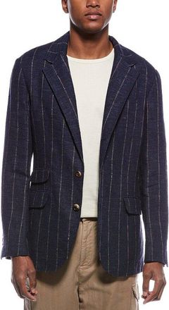 Brunello Cucinelli MenS Blue Wool Blend Striped Blazer, Size 42