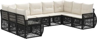 vidaXL Conjunto De Sof&aacute;s De Jard&iacute;n 9 Uds. Negro Y Blanco Crema Vidaxl