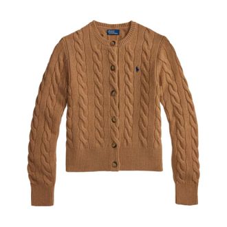 Polo Ralph Lauren Cardigans, female, Brown, Size: L Camel Wool Cashmere Sweater Aw25