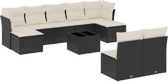 vidaXL Vidaxl - Set De Sof&aacute;s De Jard&iacute;n 10 Pzas Cojines Rat&aacute;n Sint&eacute;tico Negro