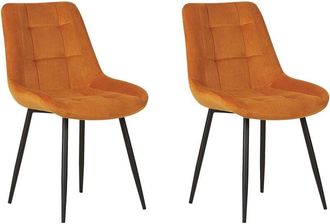 Beliani Beliani - Set of 2 Modern Velvet Dining Chairs Powder Coated Iron Black Legs Orange Melrose