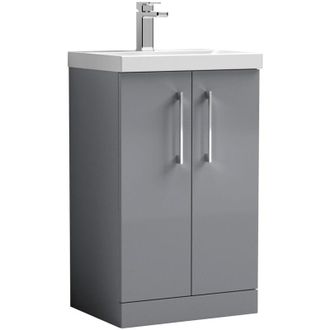 Nuie Nuie Arno Floor Standing 2-Door Vanity Unit with Basin-1 500mm Wide - Satin Grey