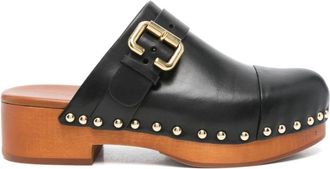 Chlo&eacute; Zwarte Slip-On Sandalen met Blokhak - Dames - Klompen - Zwart - 36 EU - Schoenen
