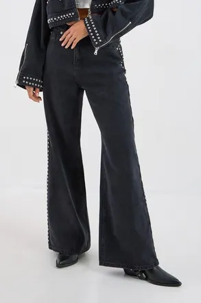 NASTY GAL Star Studded Baggy Denim Jeans in Washed Black at Nordstrom, Size 6