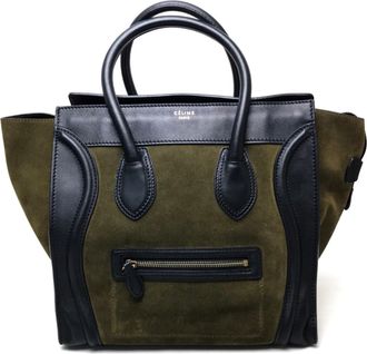 Celine Black Khaki Suede Leather Handbag Shoulder Bag Tote Bag (Pre-Owned)