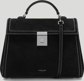 DeMellier SouKeyna Diouf x The Midi Paris in Black Suede Ecru Stitching Leather Crossbody bag