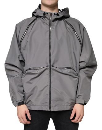 Dolce & Gabbana Gray Polyester Hooded Men Full Zip Jacket Clothing